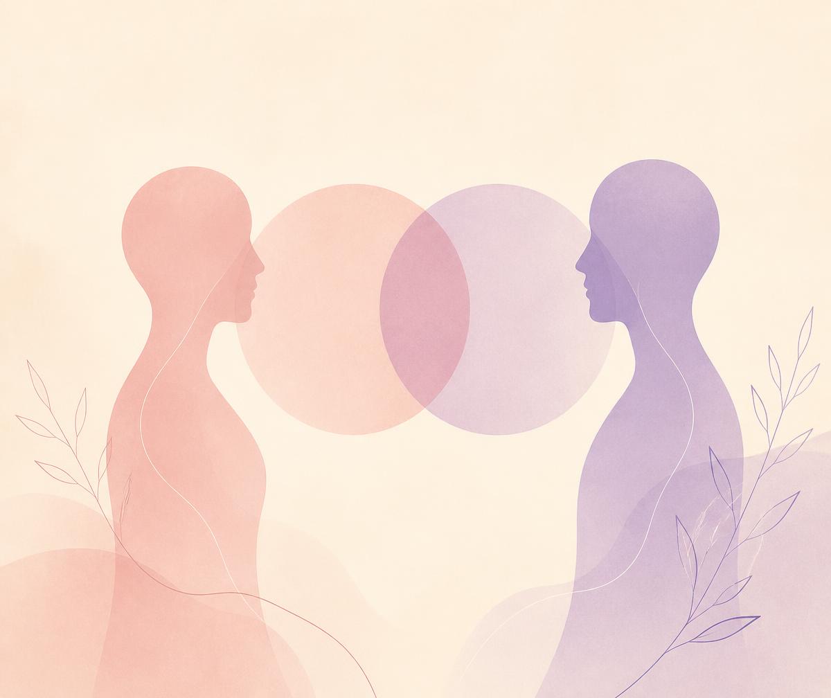Two people facing each other with overlapping circles between them